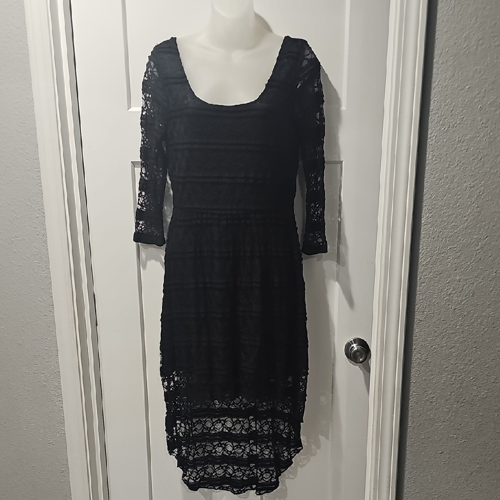 Trixxi Black Sheath Dress with Scoop Neck and High Low Hem